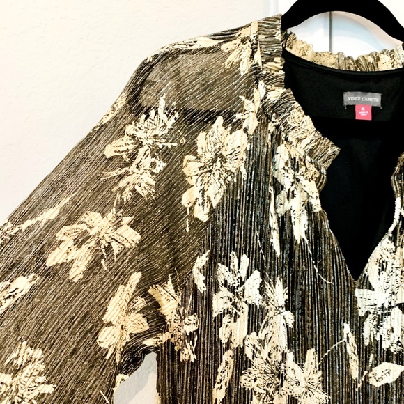 NEW Vince Camuto Lurex Floral Print Tiered Shift Dress Black & Gold Size XL - Picture 12 of 15